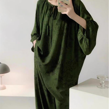 Retro Plus Size Weiches Nachtwäsche-Set mit Blumenmuster
