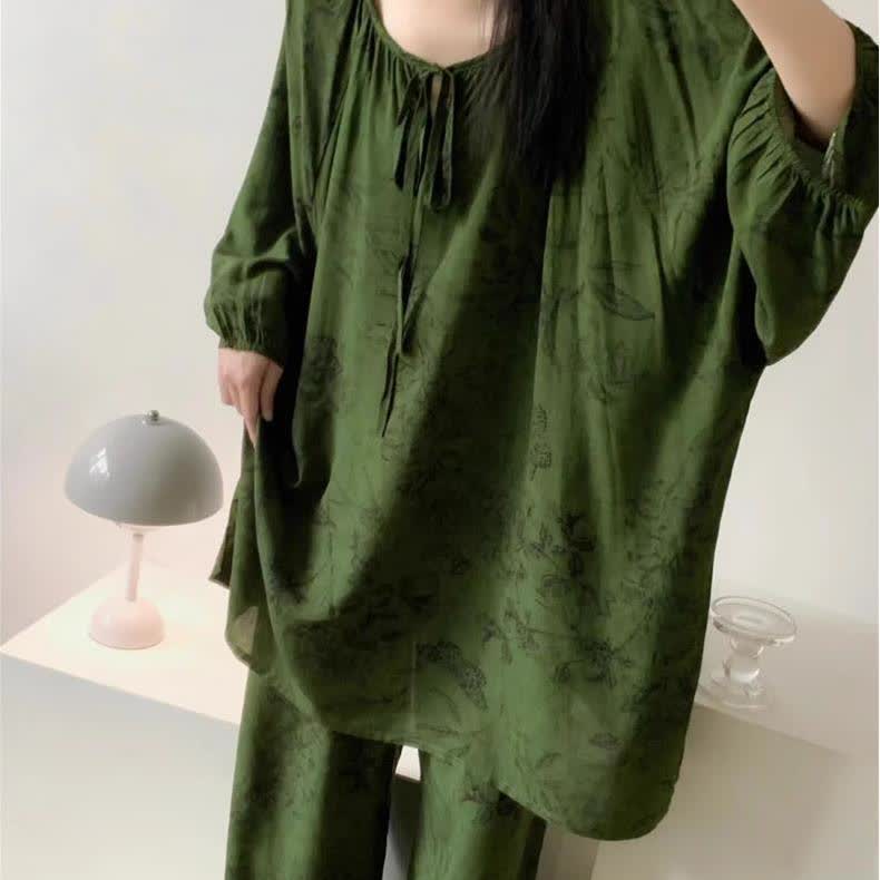 Retro Plus Size Weiches Nachtwäsche-Set mit Blumenmuster