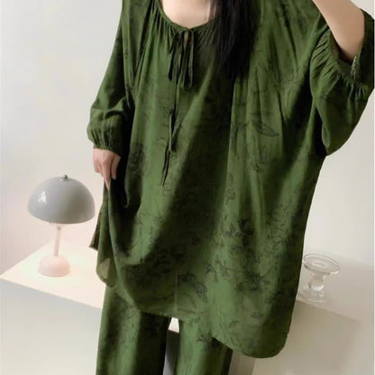Retro Plus Size Weiches Nachtwäsche-Set mit Blumenmuster