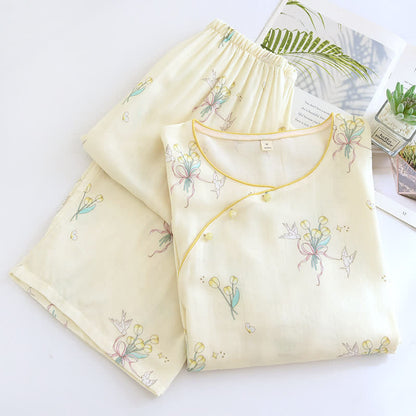 Atmungsaktives Pyjama-Set aus Bambusfaser mit Blumenmuster
