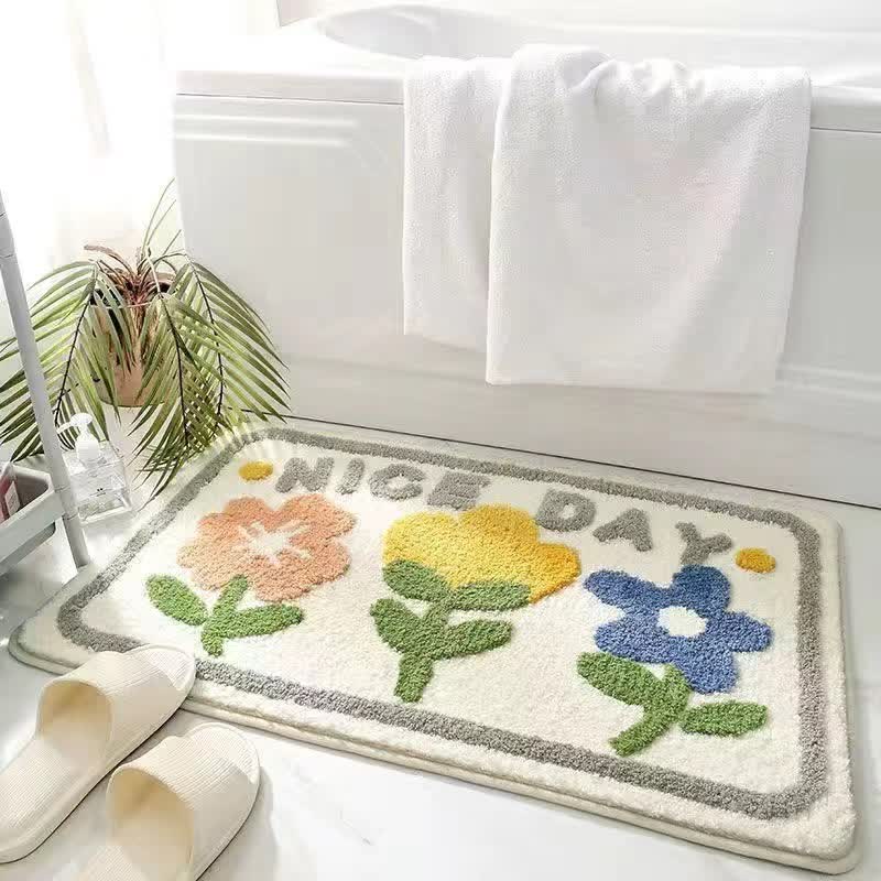 Saugfähige Bodenmatte mit Pflanzen- und Blumenmotiv