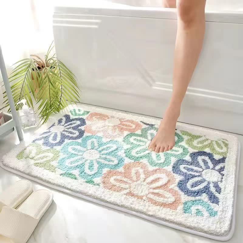 Saugfähige Bodenmatte mit Pflanzen- und Blumenmotiv