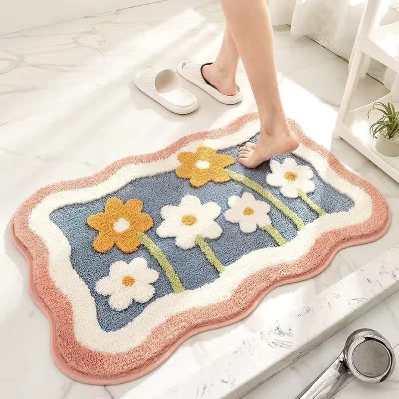 Saugfähige Bodenmatte mit Pflanzen- und Blumenmotiv