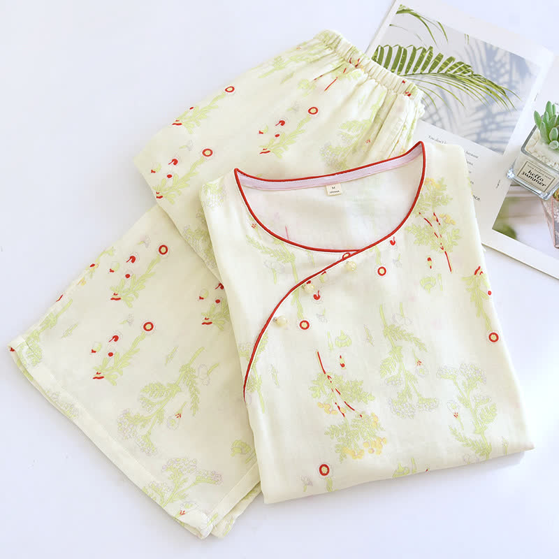 Weiches Pyjama-Set mit Blumenmuster und Bambusfaser-Erfrischung