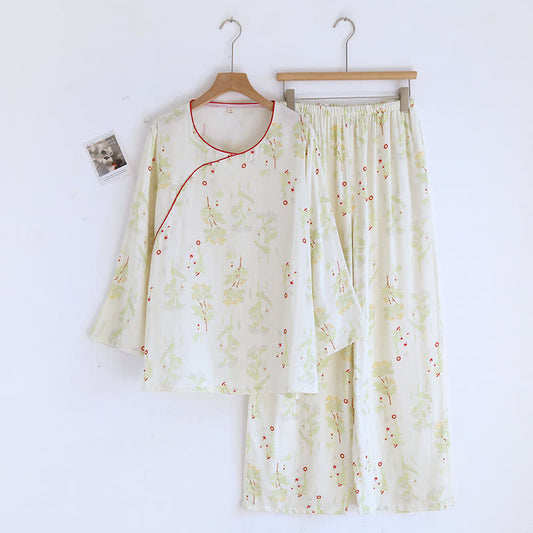 Weiches Pyjama-Set mit Blumenmuster und Bambusfaser-Erfrischung