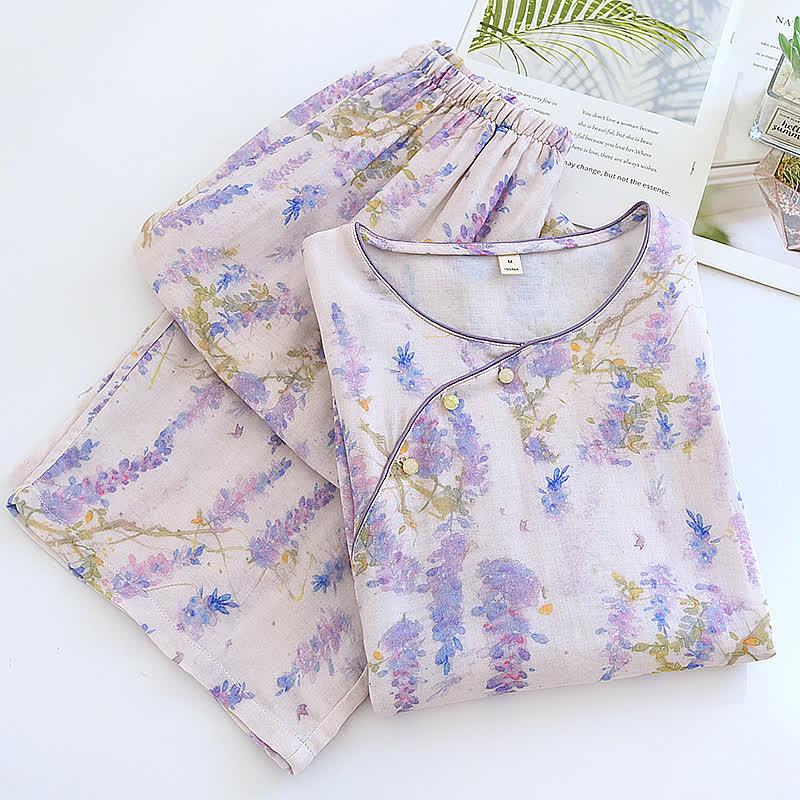 Ländliches Wisteria-Pyjama-Set aus Bambusfaser