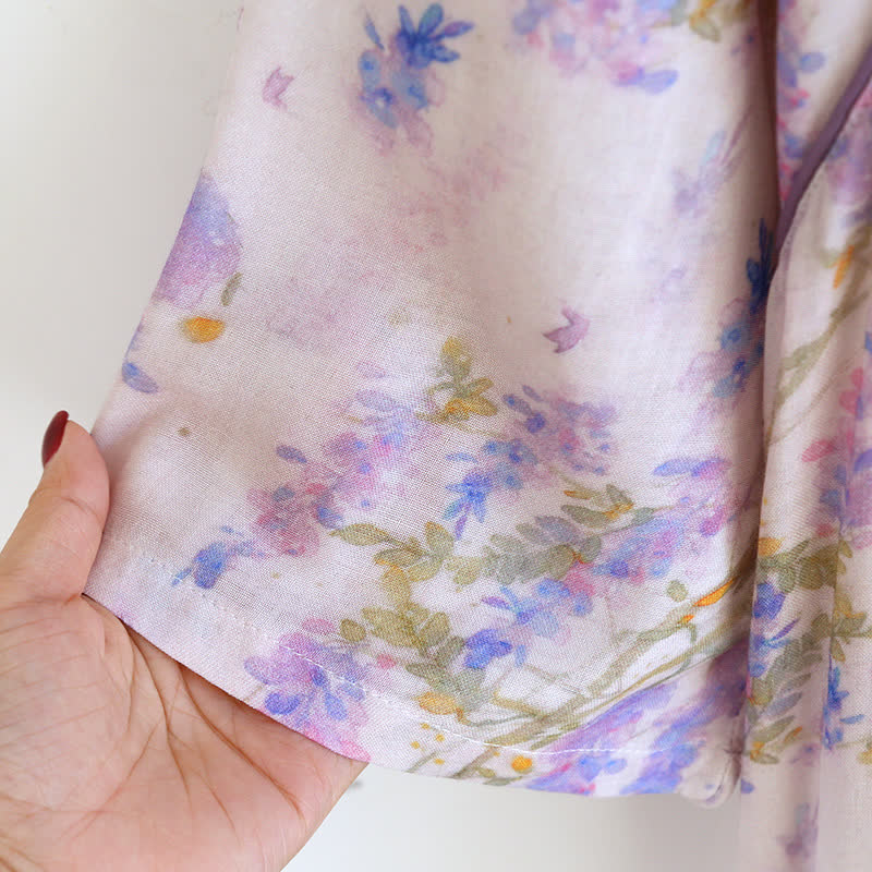 Ländliches Wisteria-Pyjama-Set aus Bambusfaser