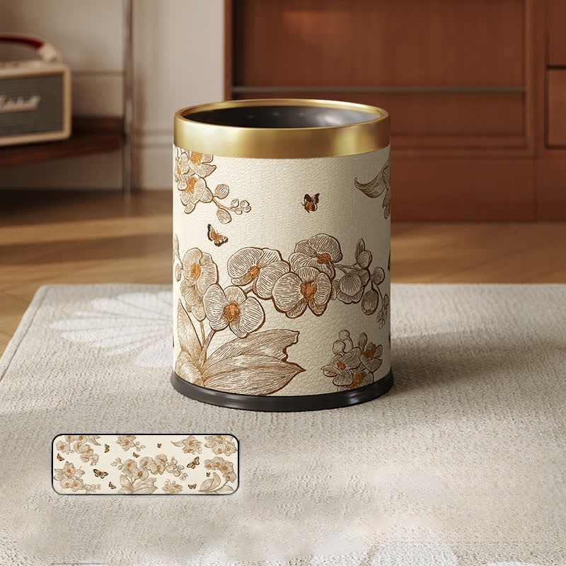 Luxuriöser, langlebiger Mülleimer aus Leder mit Blumen- und Vogelmotiv