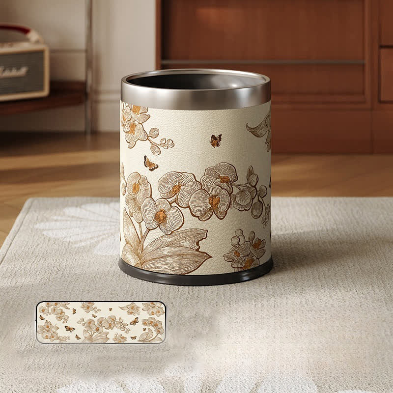 Luxuriöser, langlebiger Mülleimer aus Leder mit Blumen- und Vogelmotiv