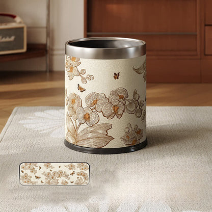 Luxuriöser, langlebiger Mülleimer aus Leder mit Blumen- und Vogelmotiv