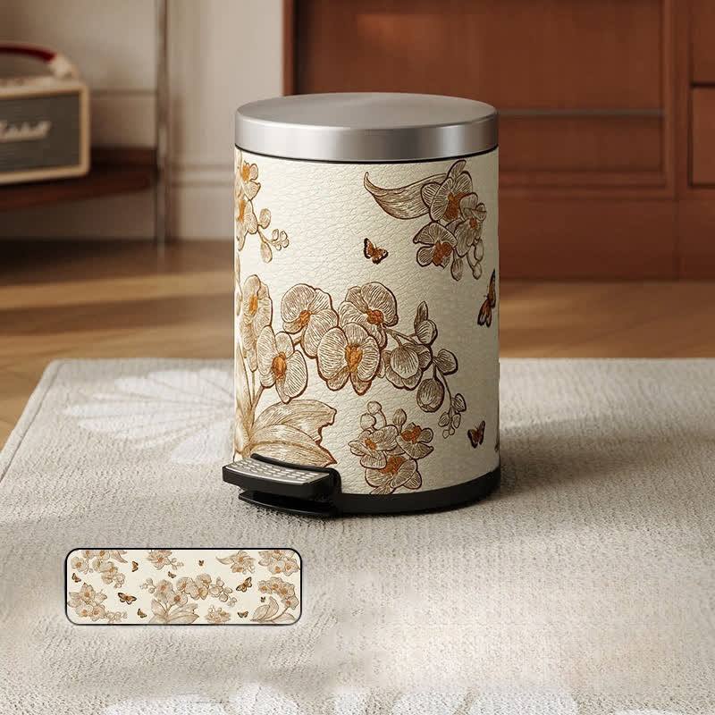 Luxuriöser, langlebiger Mülleimer aus Leder mit Blumen- und Vogelmotiv