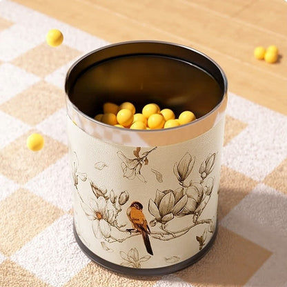 Luxuriöser, langlebiger Mülleimer aus Leder mit Blumen- und Vogelmotiv
