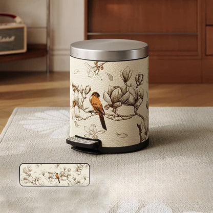 Luxuriöser, langlebiger Mülleimer aus Leder mit Blumen- und Vogelmotiv