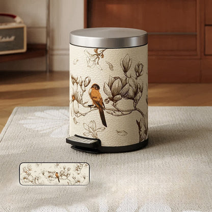 Luxuriöser, langlebiger Mülleimer aus Leder mit Blumen- und Vogelmotiv