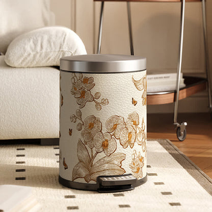 Luxuriöser, langlebiger Mülleimer aus Leder mit Blumen- und Vogelmotiv