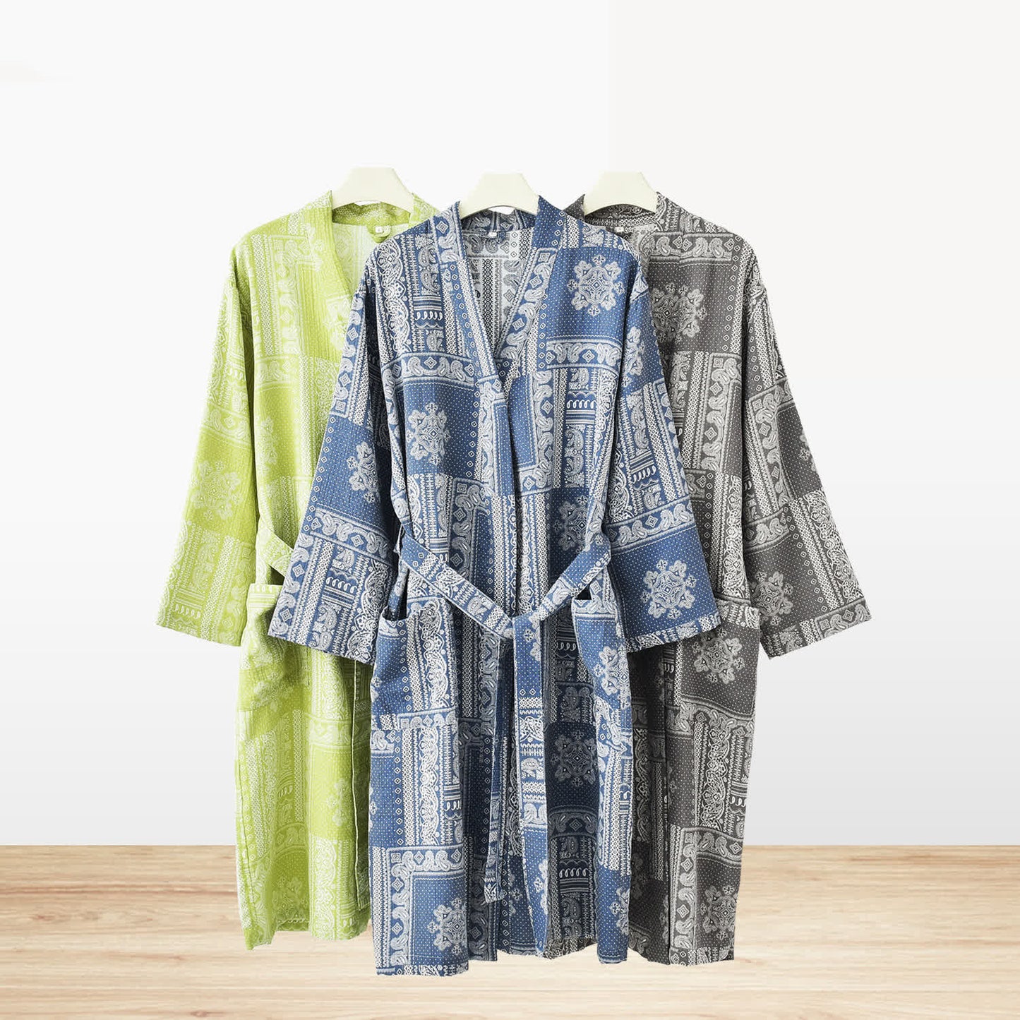 Jacquard Vintage Kimono Baumwollgaze Bademantel