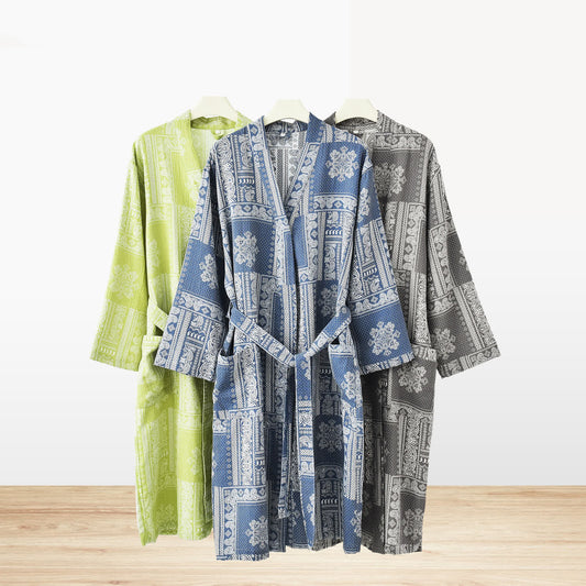Jacquard Vintage Kimono Baumwollgaze Bademantel