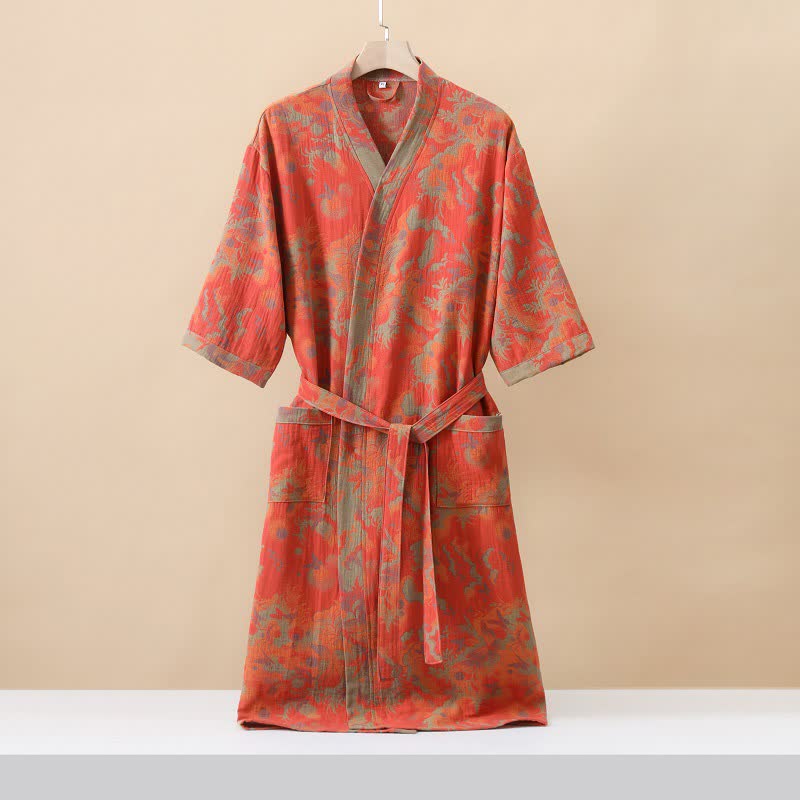 Doppellagiger Kimono-Bademantel aus Jacquard-Gaze