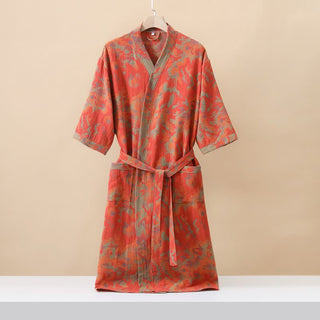 Doppellagiger Kimono-Bademantel aus Jacquard-Gaze