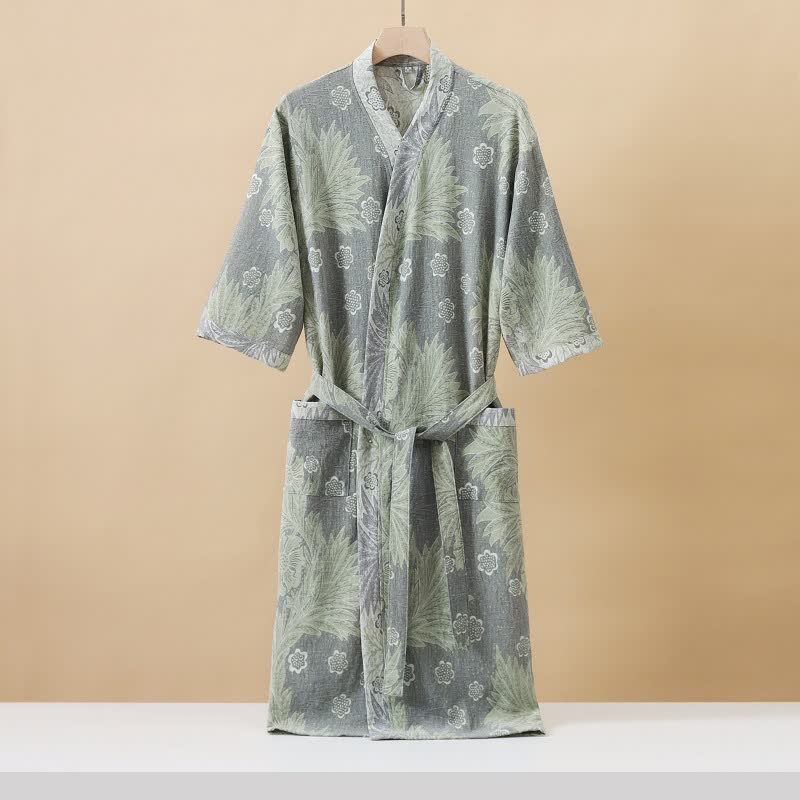 Atmungsaktiver Kimono-Bademantel aus Jacquard-Blumengaze