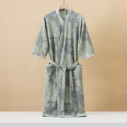 Atmungsaktiver Kimono-Bademantel aus Jacquard-Blumengaze