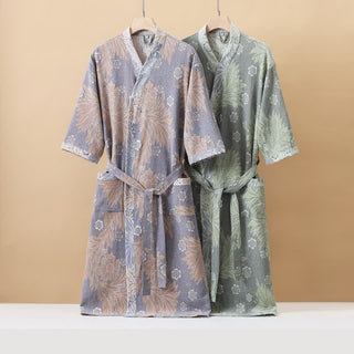 Atmungsaktiver Kimono-Bademantel aus Jacquard-Blumengaze