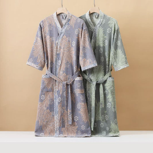 Atmungsaktiver Kimono-Bademantel aus Jacquard-Blumengaze