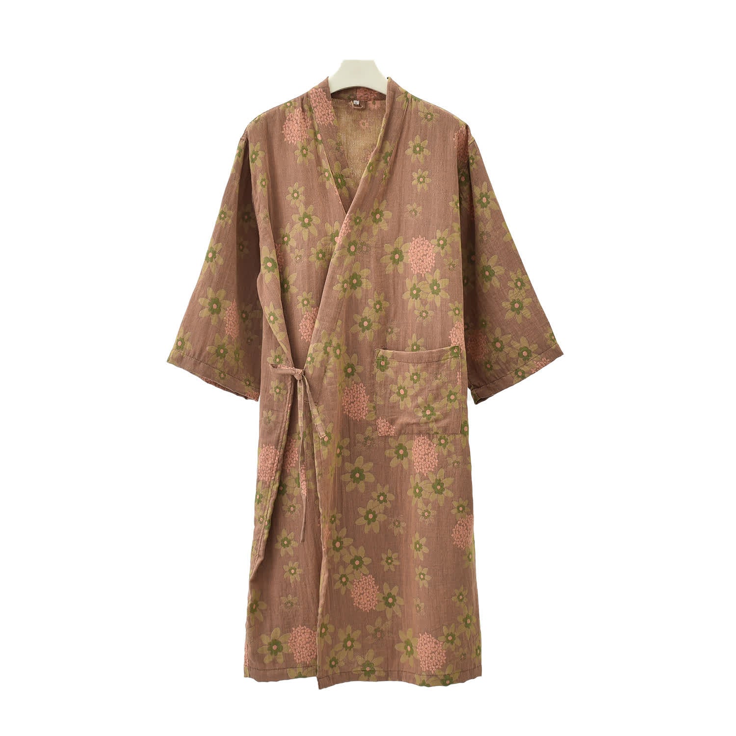 Leichter Bademantel aus Jacquard-Gaze mit Blumenmuster - Braun - XL - image 1