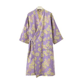 Leichter Bademantel aus Jacquard-Gaze mit Blumenmuster - Lila - XL - image 0