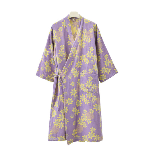Leichter Bademantel aus Jacquard-Gaze mit Blumenmuster - Lila - XL - image 0