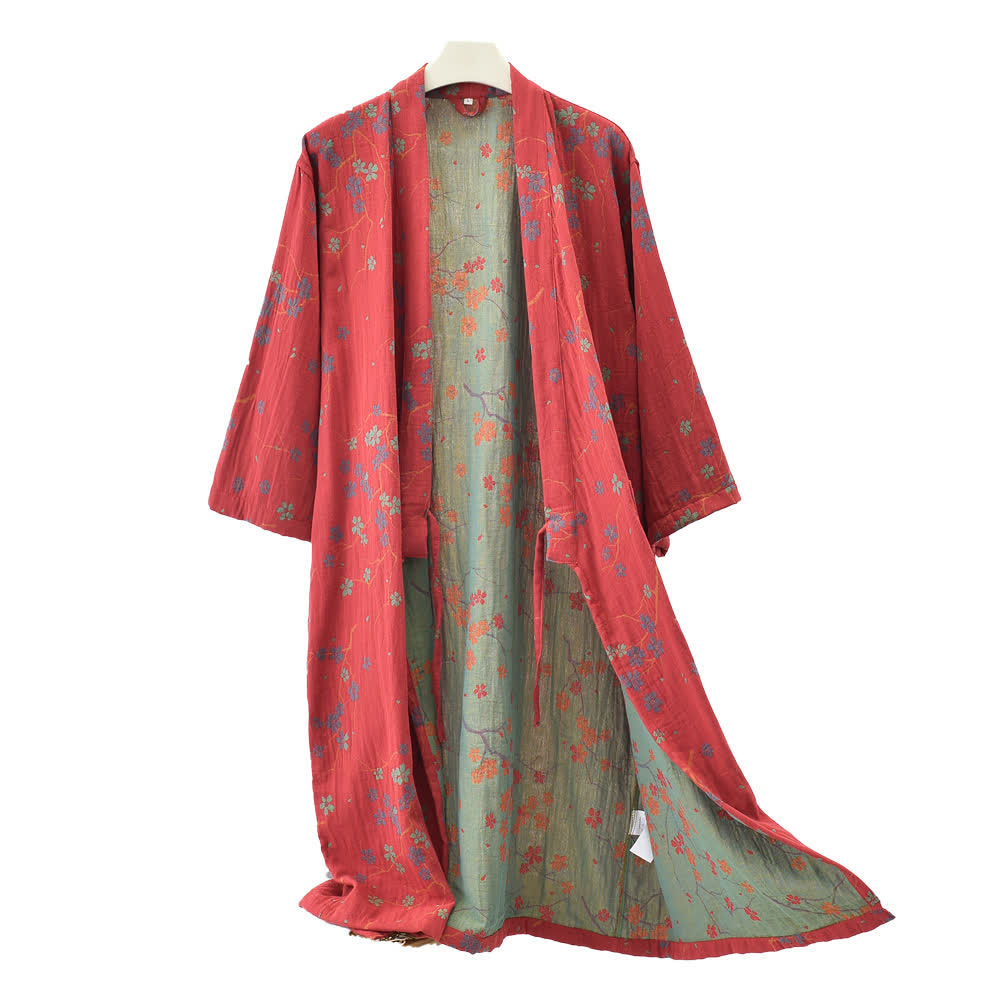 Leichter Bademantel aus Jacquard-Gaze und Baumwolle mit Blumenmuster