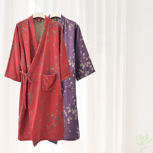 Leichter Bademantel aus Jacquard-Gaze und Baumwolle mit Blumenmuster