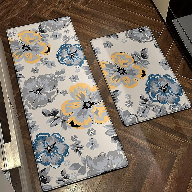 Küchenbodenmatte im Frühlingspastoralstil mit Blumenpflanzen