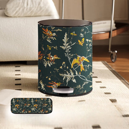 Papierkorb mit großem Fassungsvermögen aus Leder mit Blumen- und Vogelmotiv