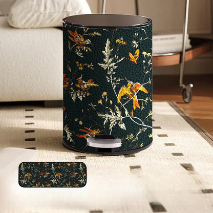 Papierkorb mit großem Fassungsvermögen aus Leder mit Blumen- und Vogelmotiv