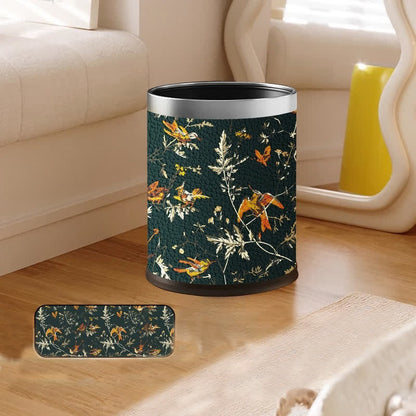 Papierkorb mit großem Fassungsvermögen aus Leder mit Blumen- und Vogelmotiv