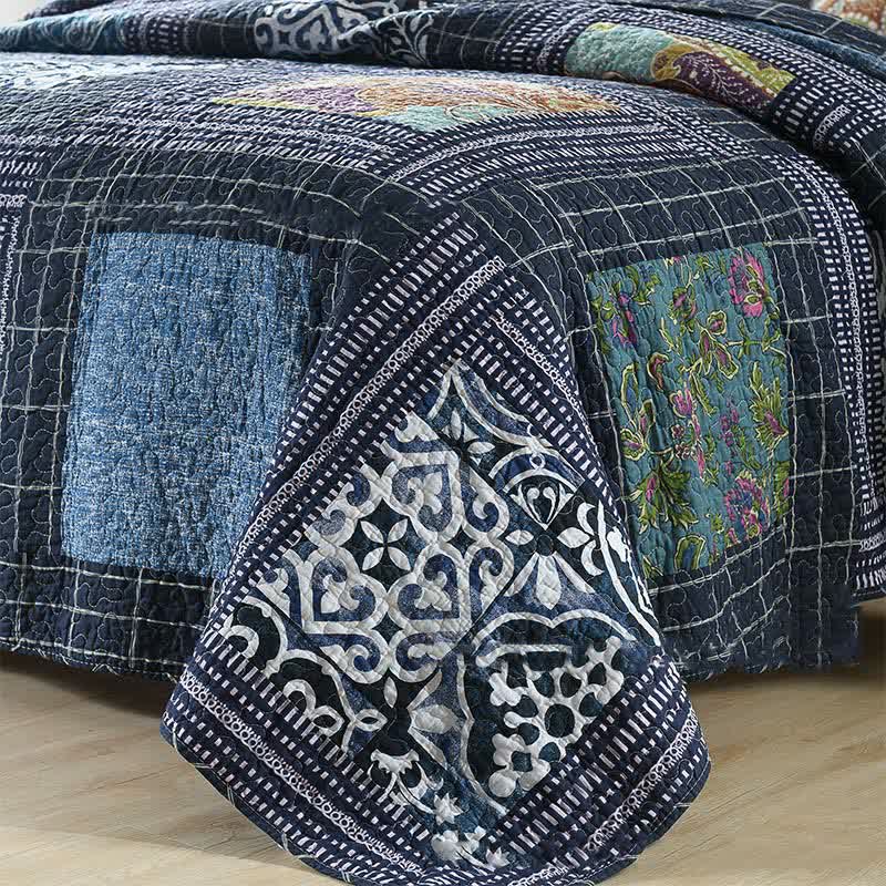 Gestepptes Bettwäscheset aus Baumwolle mit Retro-Paisleymuster (3-teilig)