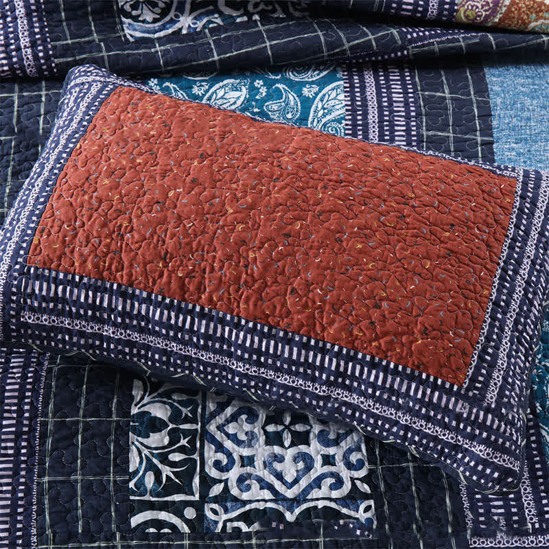 Gestepptes Bettwäscheset aus Baumwolle mit Retro-Paisleymuster (3-teilig)