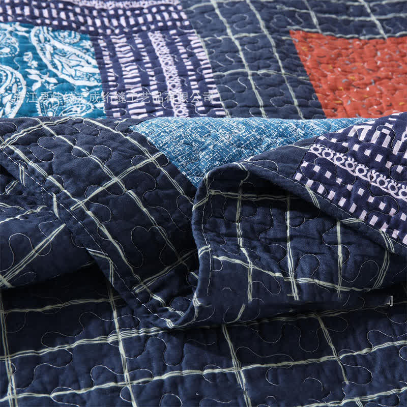Gestepptes Bettwäscheset aus Baumwolle mit Retro-Paisleymuster (3-teilig)