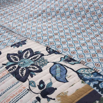 Gestepptes Bettwäscheset aus Baumwolle mit floralem Patchwork-Muster (3-teilig)