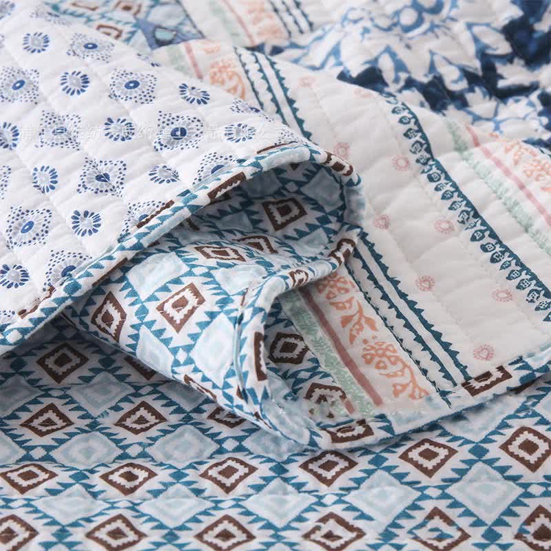 Gestepptes Bettwäscheset aus Baumwolle mit floralem Patchwork-Muster (3-teilig)