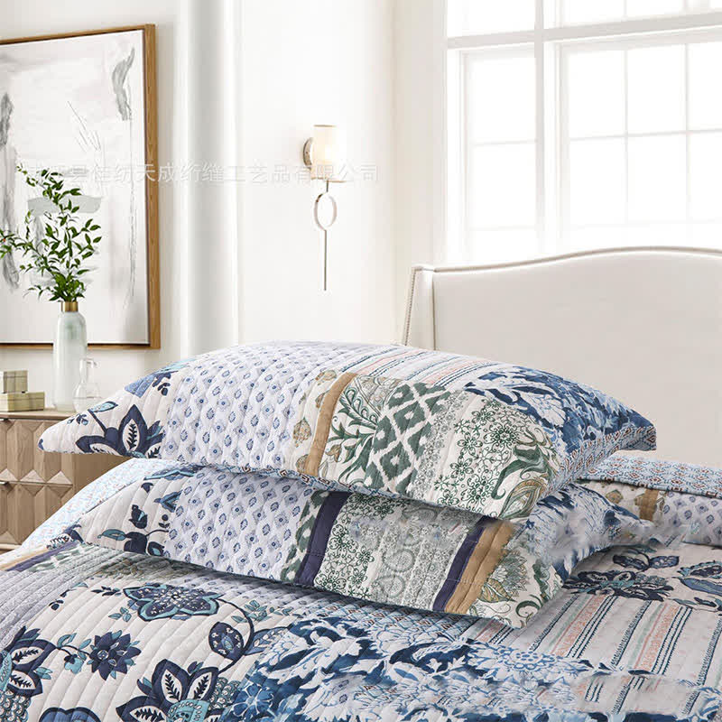 Gestepptes Bettwäscheset aus Baumwolle mit floralem Patchwork-Muster (3-teilig)