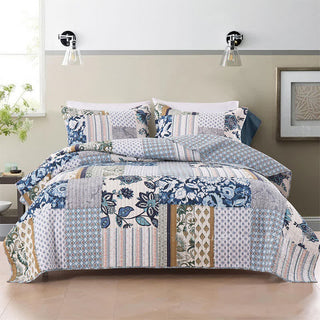 Gestepptes Bettwäscheset aus Baumwolle mit floralem Patchwork-Muster (3-teilig)