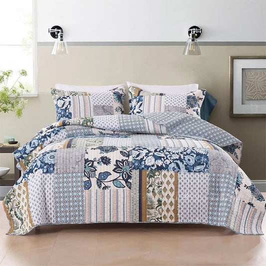 Gestepptes Bettwäscheset aus Baumwolle mit floralem Patchwork-Muster (3-teilig)