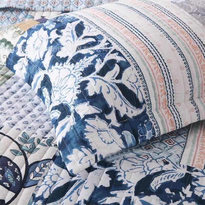 Gestepptes Bettwäscheset aus Baumwolle mit floralem Patchwork-Muster (3-teilig)