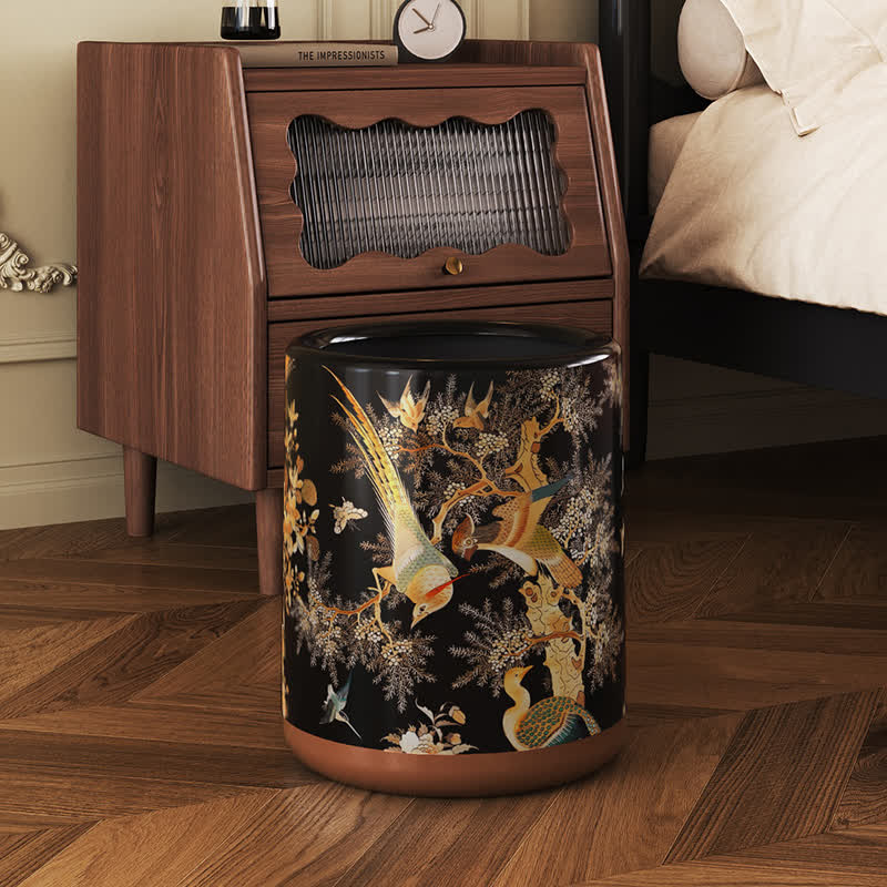 Robuster Mülleimer im Vintage-Stil mit Blumen und Vögeln - image 7