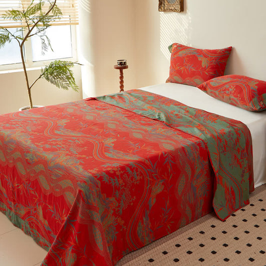 Vintage Ländliche Doppellagige Baumwollgaze-Bettdecke - Rot - Tagesdecke mit Kissenbezügen - 245cm x 270cm - image 0