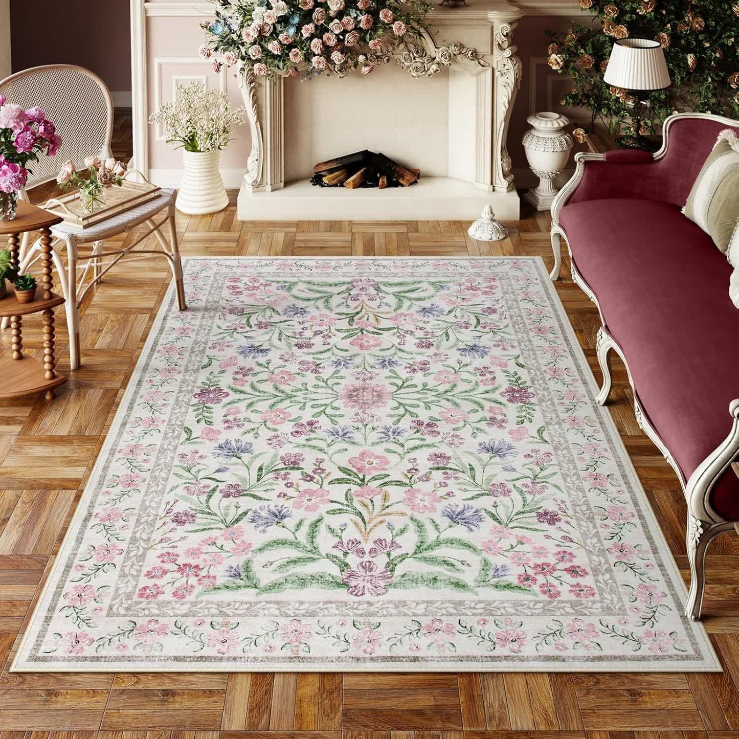 Eleganter pastoraler floraler Kristall-Samtteppich