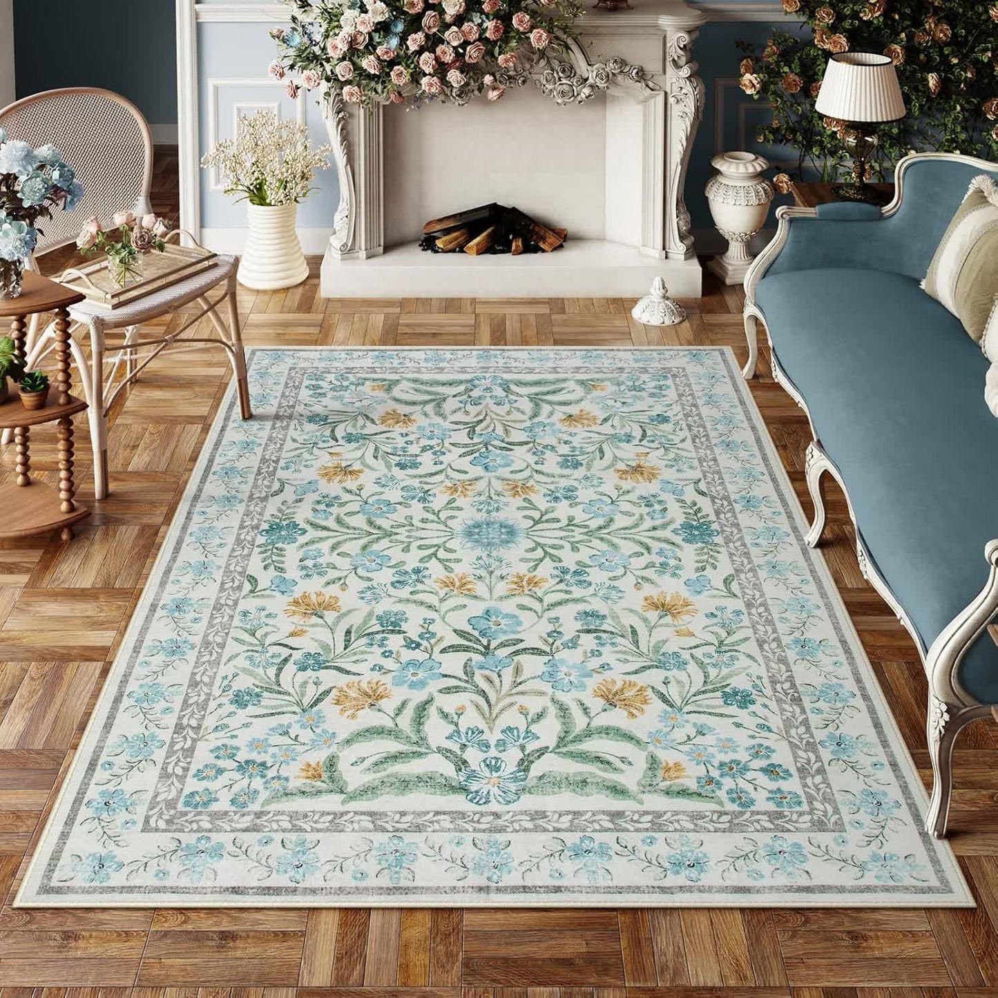 Eleganter pastoraler floraler Kristall-Samtteppich