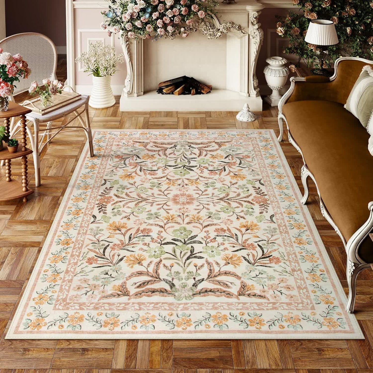 Eleganter pastoraler floraler Kristall-Samtteppich